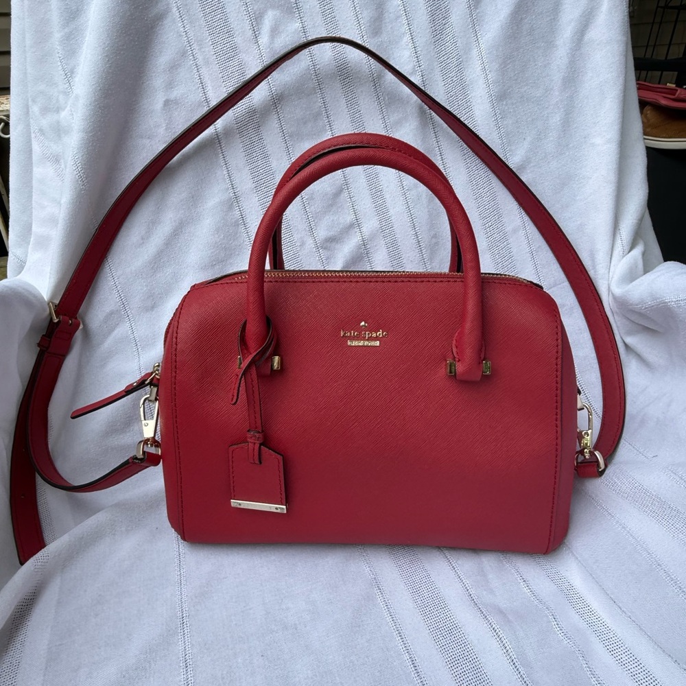 Kate Spade red Saffiano leather satchel with gold hardware